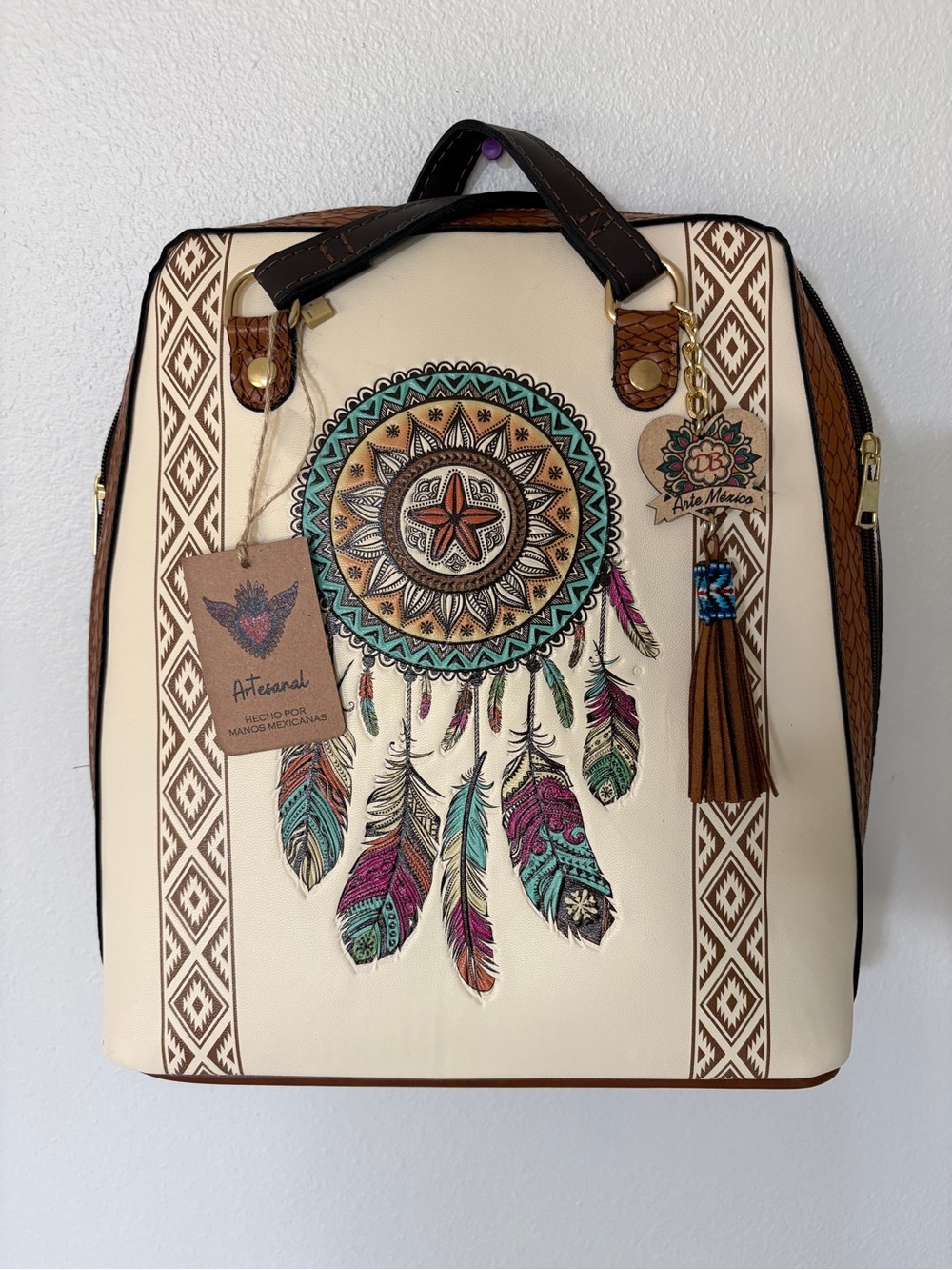 Artisan Dreamcatcher Leather Backpack Handcrafted NWT